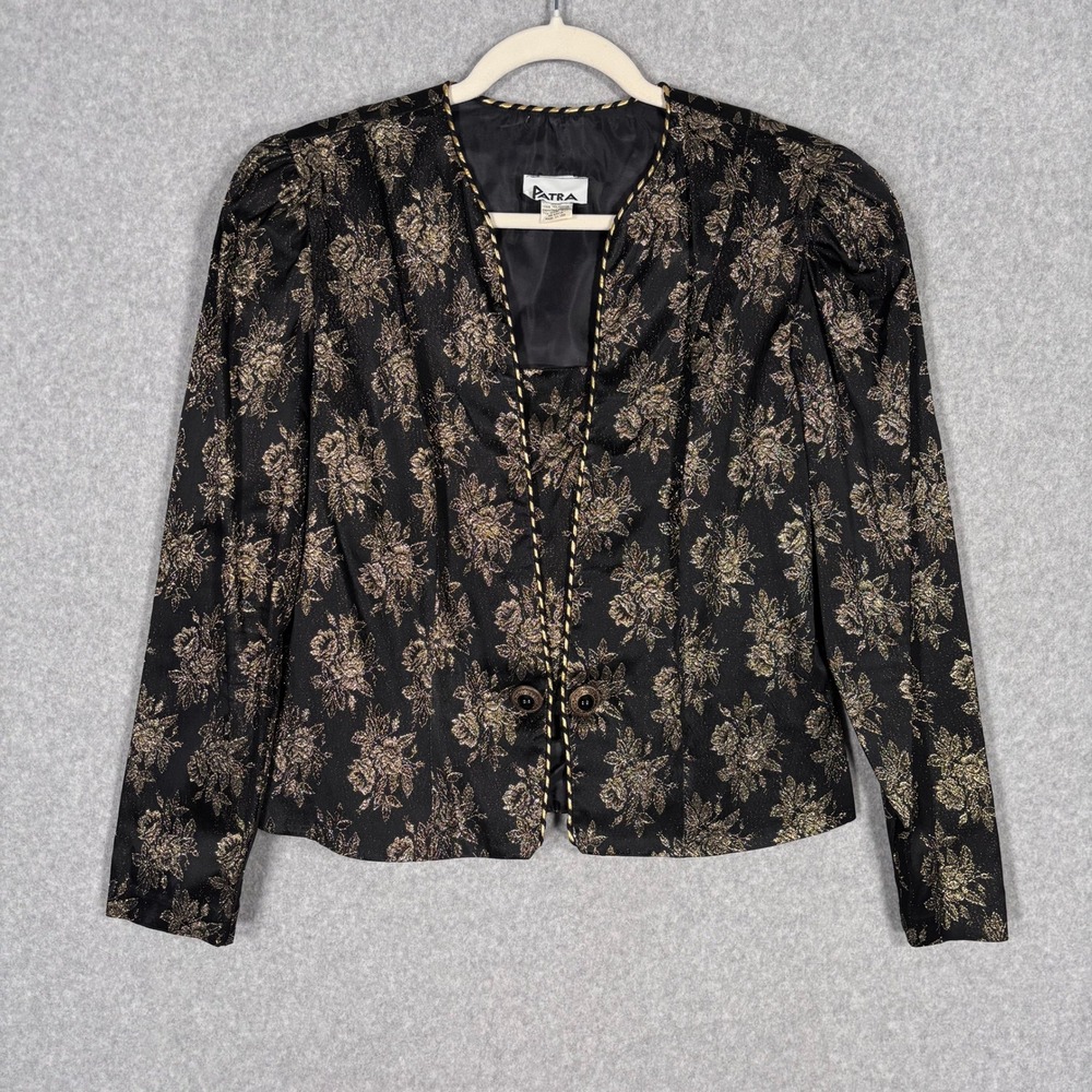 Vintage Patra Brocade Jacket Blazer Sz‎ 12 Gold Puff Sleeve Party Cocktail Event